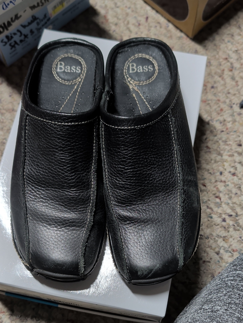 Bass Maxina Black Leather Slip-On Clogs Size 6.5M